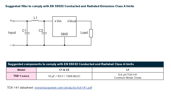 tsr-1, Traco Power assures compliance with EN 55032 class A EMI regulations