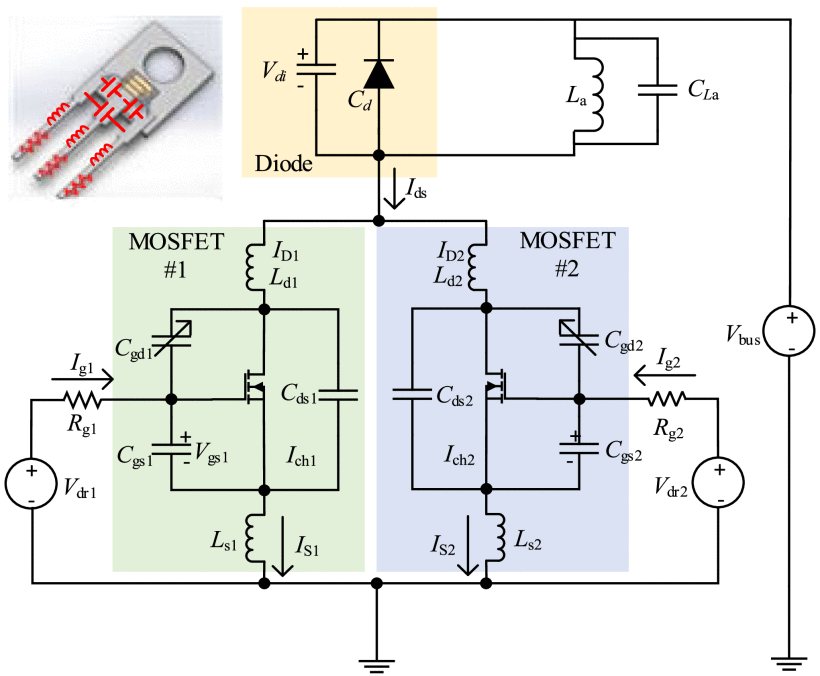 Equivalent circuit of the parallel-connected power devices